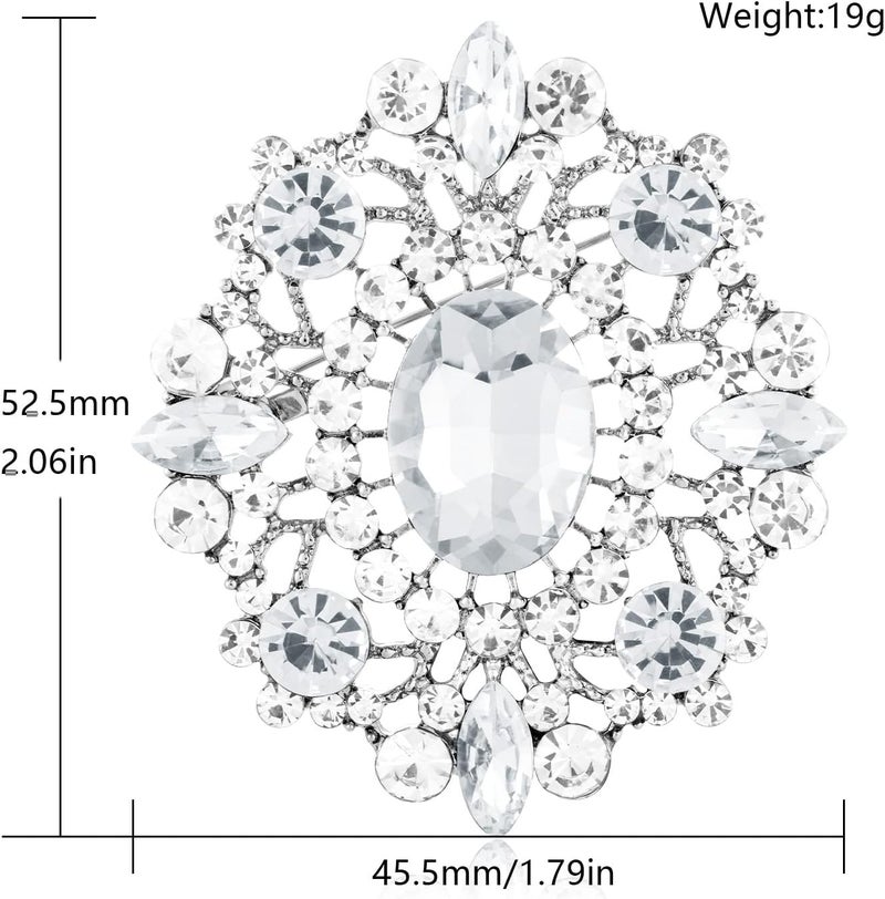 LAXPICOL Vintage Clear Austrian Crystal Brooch Pin for Women Elegant Wedding Bridal Brooches Broach Pin 1.69"*1.39" - Image 2